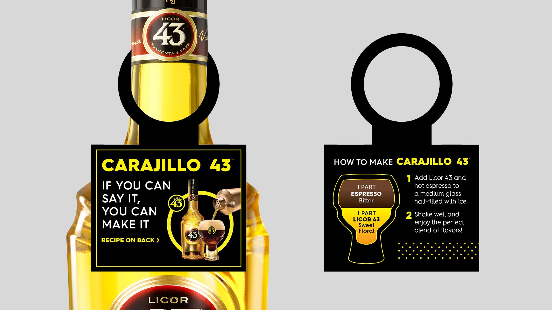 Licor 43 neck hanger packaging mockup